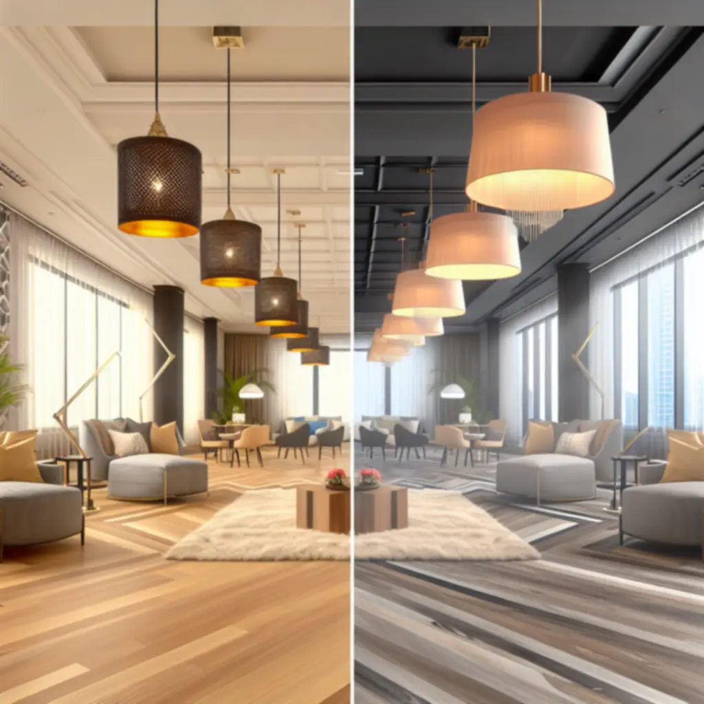 Porównanie przestrzeni przed i po realizacji projektu wnętrz