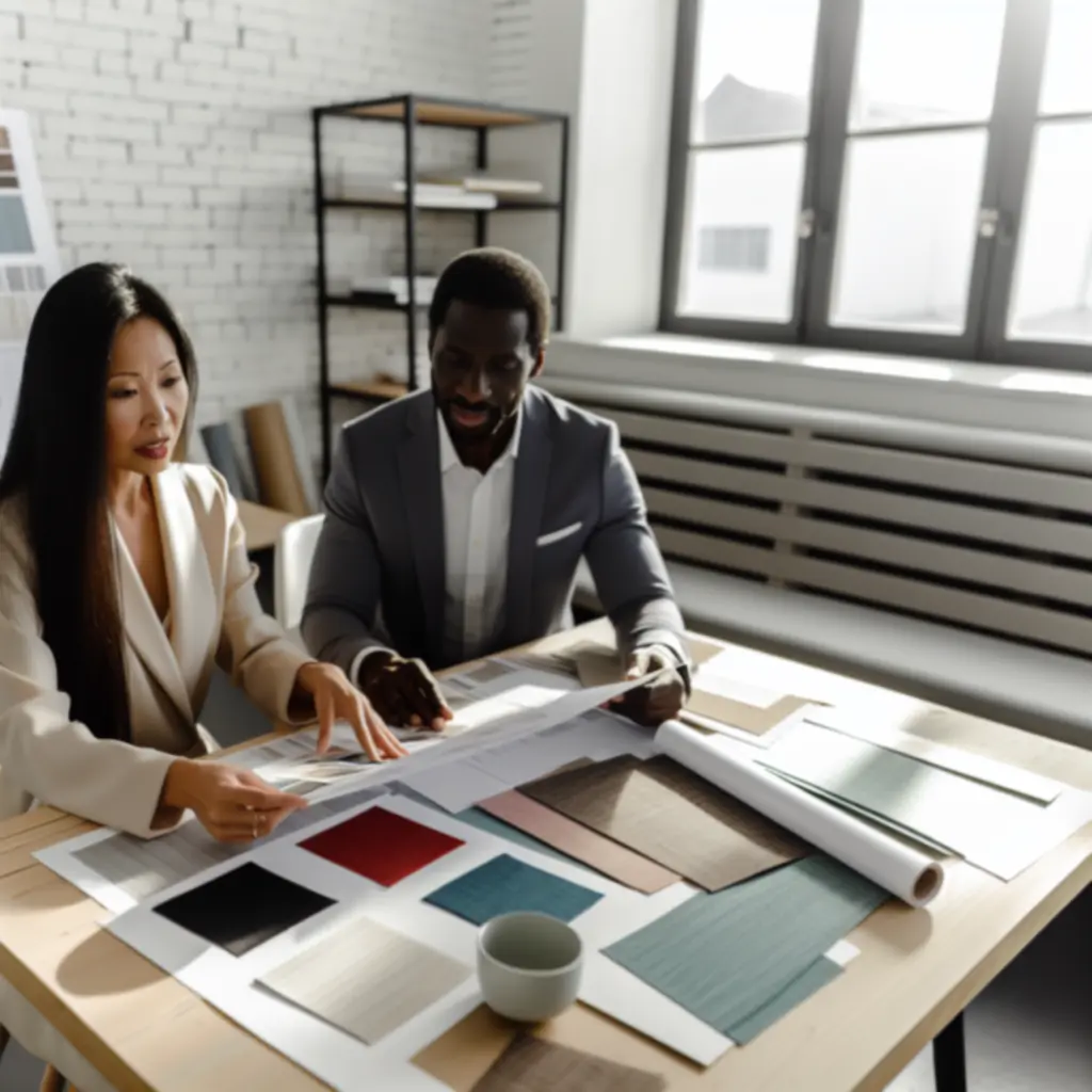 Projektanci CityDesignStud omawiają projekt z klientem przy planach wnętrza