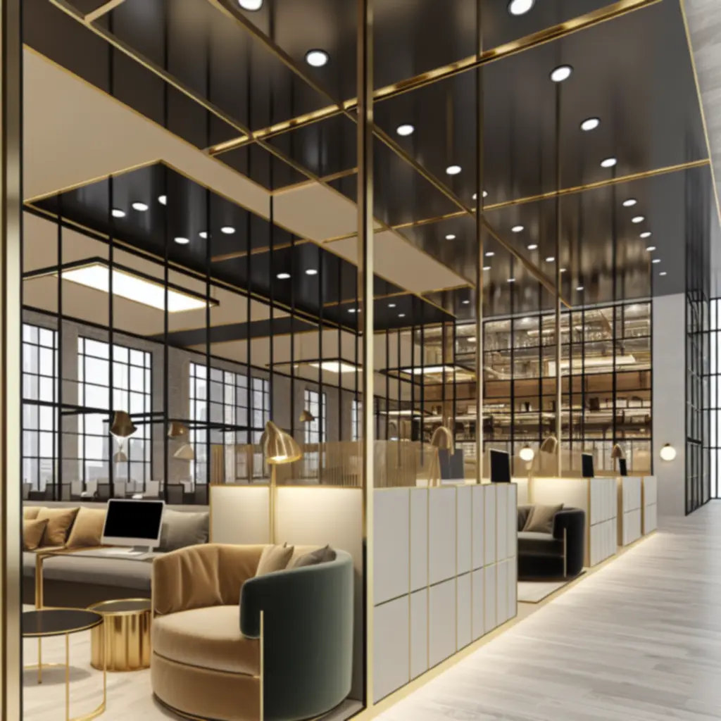 Nowoczesne biuro w centrum Warszawy z akcentami w odcieniach mosiądzu