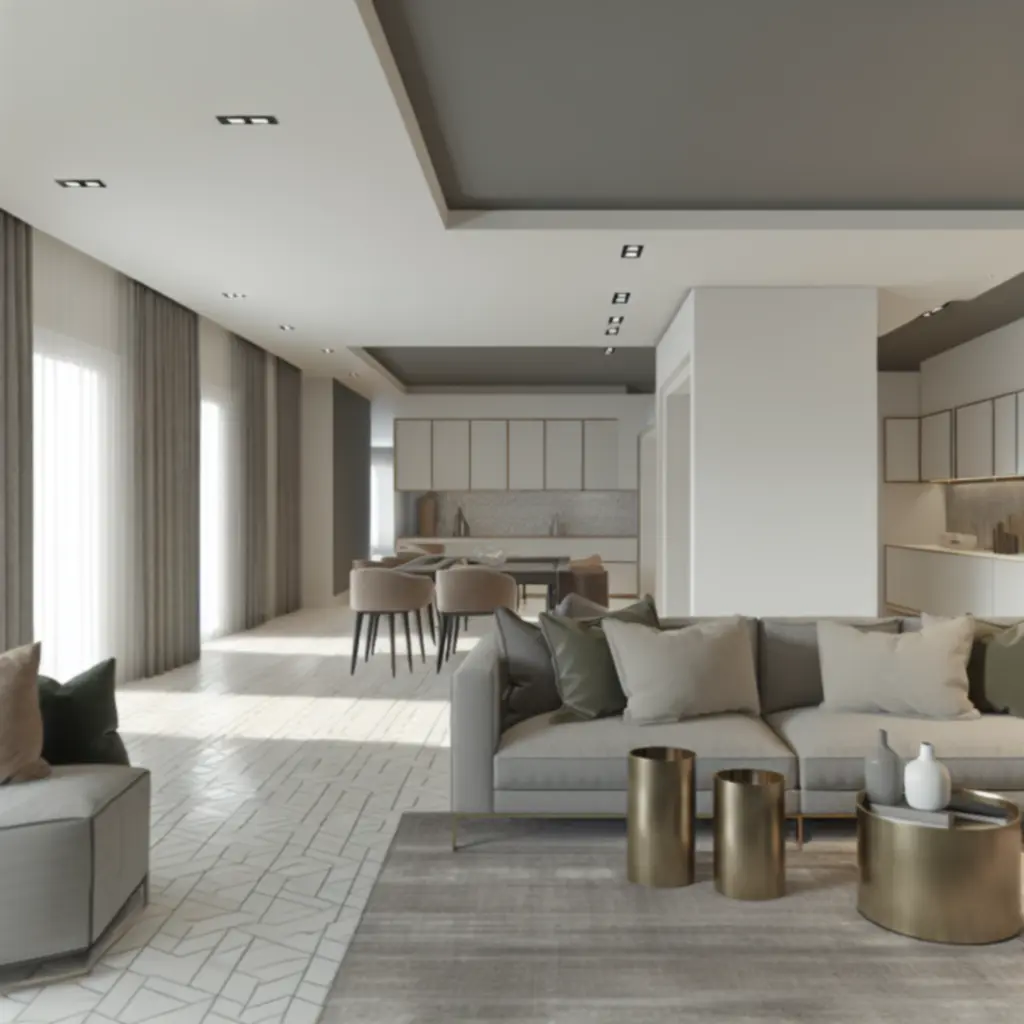 Przytulne, minimalistyczne wnętrze mieszkalne w neutralnych odcieniach