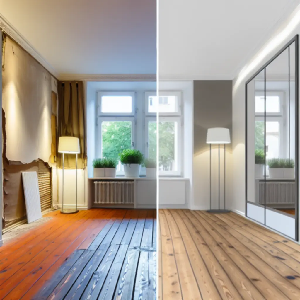 Porównanie stanu przed i po metamorfozie wnętrza zaprojektowanego przez CityDesignStud