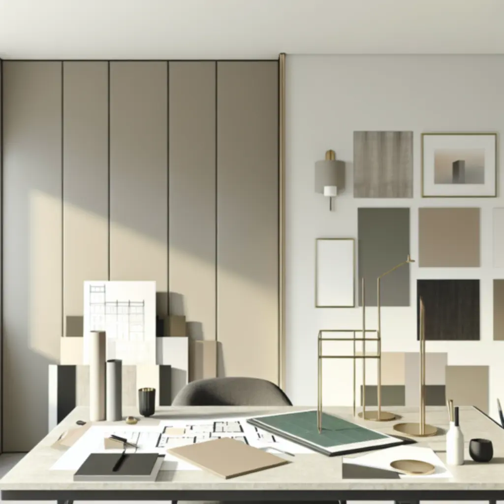 Eleganckie studio projektowe CityDesignStud prezentujące minimalistyczną, harmonijną aranżację wnętrza.